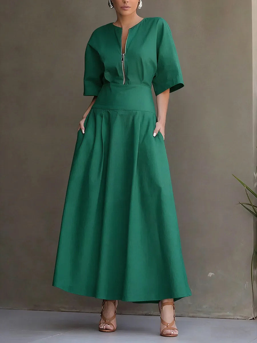 Vestido Midi Verde Esmeralda con Cremallera