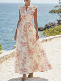 🌸 Vestido Midi Floral Vintage con Cuello Mao y Cinturón