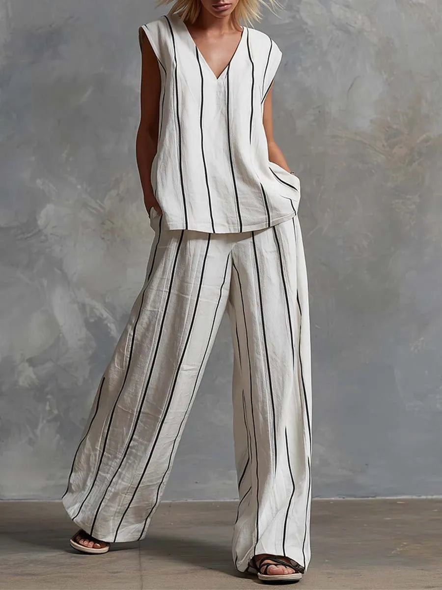 Conjunto de Dos Piezas de Rayas con Pantalón Palazzo