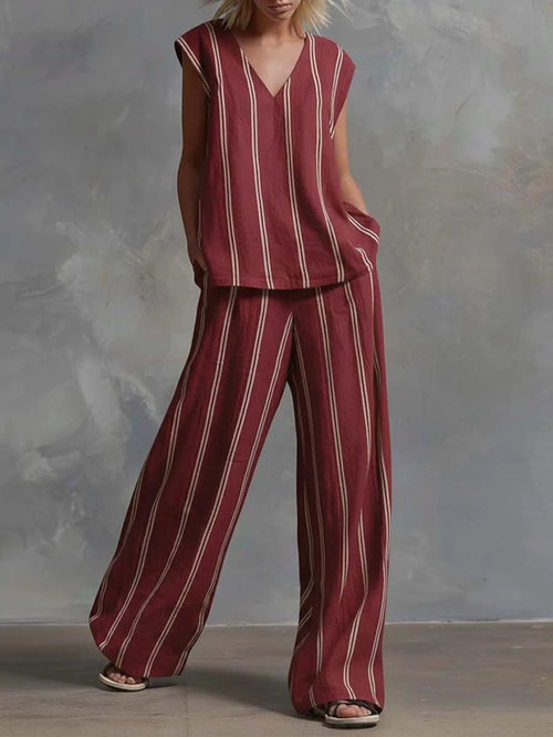 Conjunto de Dos Piezas de Rayas con Pantalón Palazzo