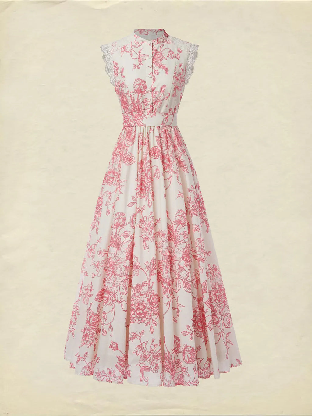 🌸 Vestido Midi Floral Vintage con Cuello Mao y Cinturón
