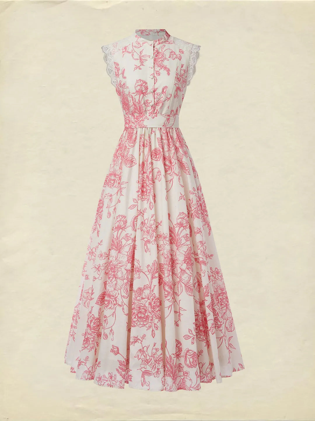 🌸 Vestido Midi Floral Vintage con Cuello Mao y Cinturón