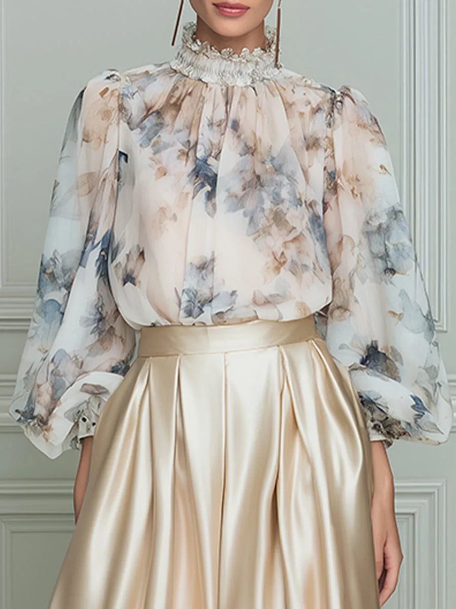 Conjunto Elegante de Blusa Floral y Falda Maxi