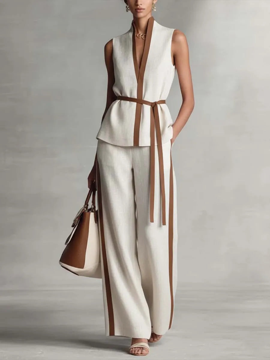 Conjunto Elegante Beige con Cinturón Marrón 🤍🤎