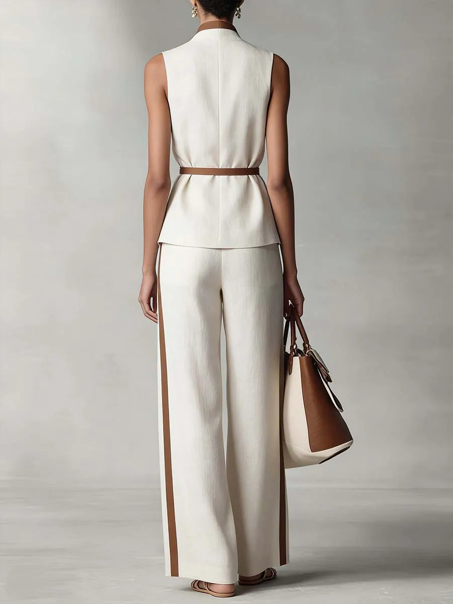Conjunto Elegante Beige con Cinturón Marrón 🤍🤎
