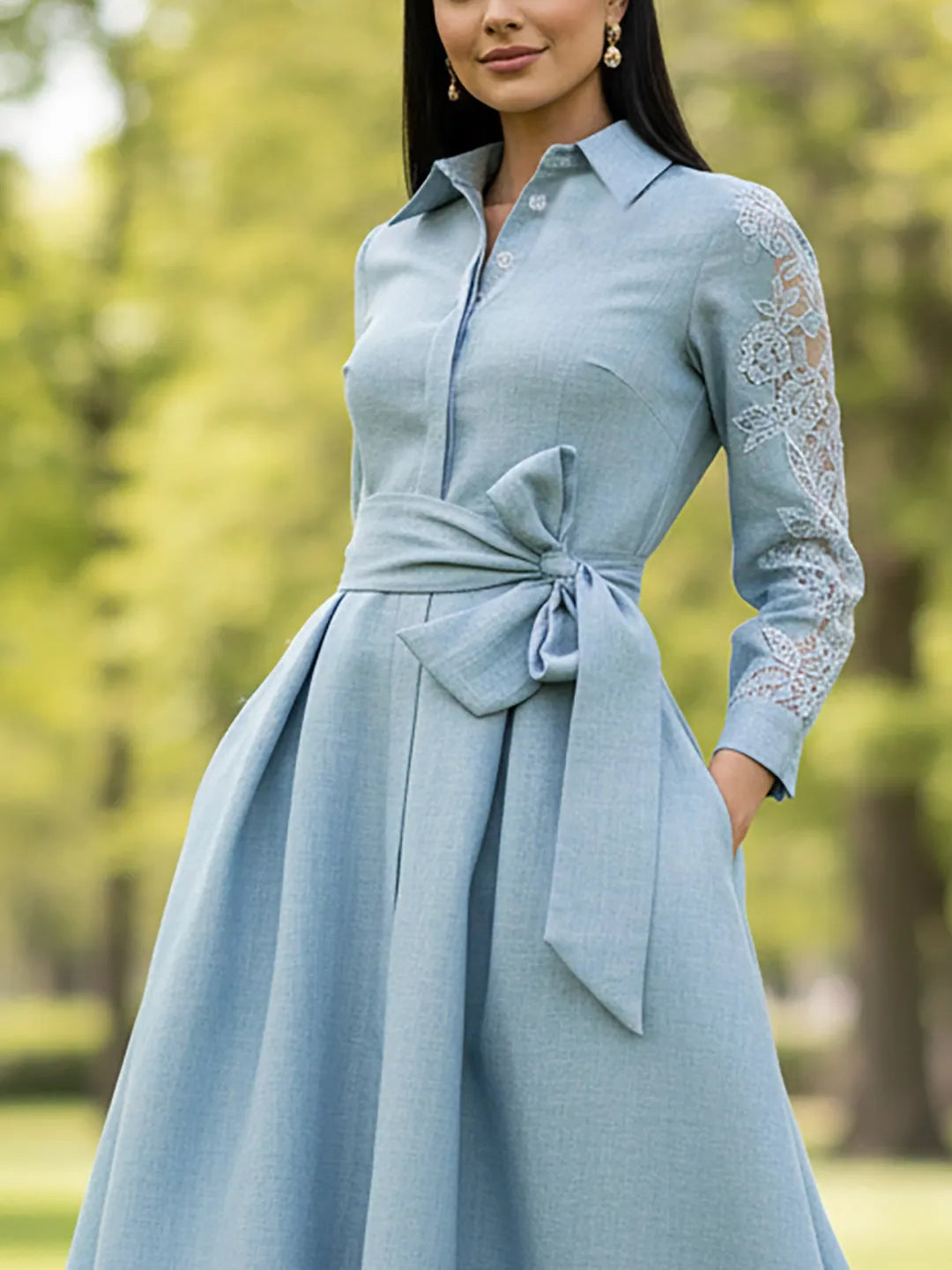 💙👗 Vestido Maxi Azul de Estilo Vintage con Cinturón