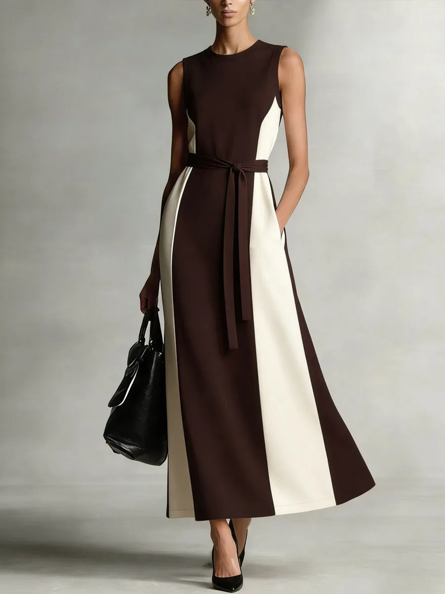 Vestido Midi Bicolor con Cinturón 🤎🤍