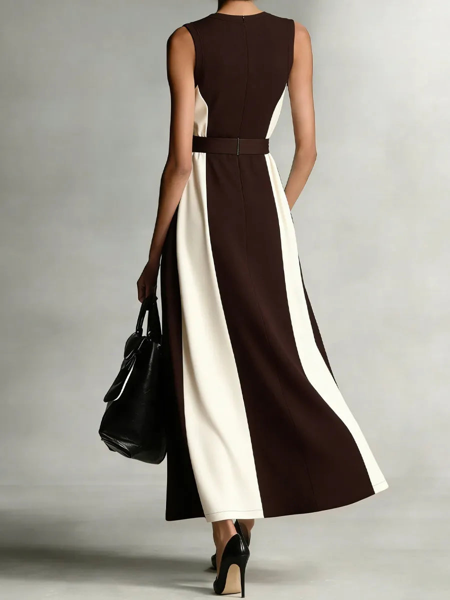 Vestido Midi Bicolor con Cinturón 🤎🤍