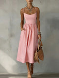 Vestido Midi Rosa con Tirantes y Falda Fluida 🌸
