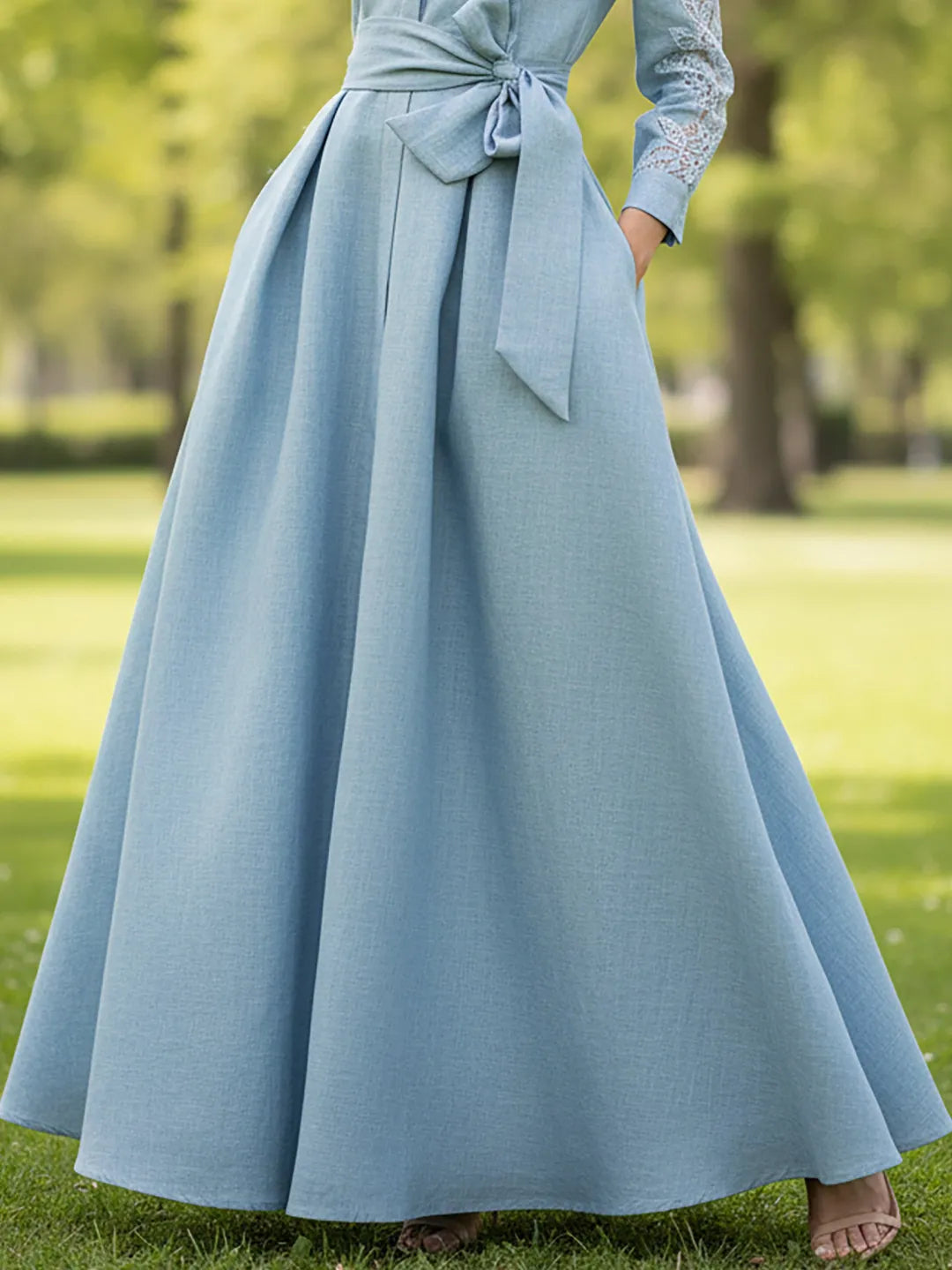 💙👗 Vestido Maxi Azul de Estilo Vintage con Cinturón