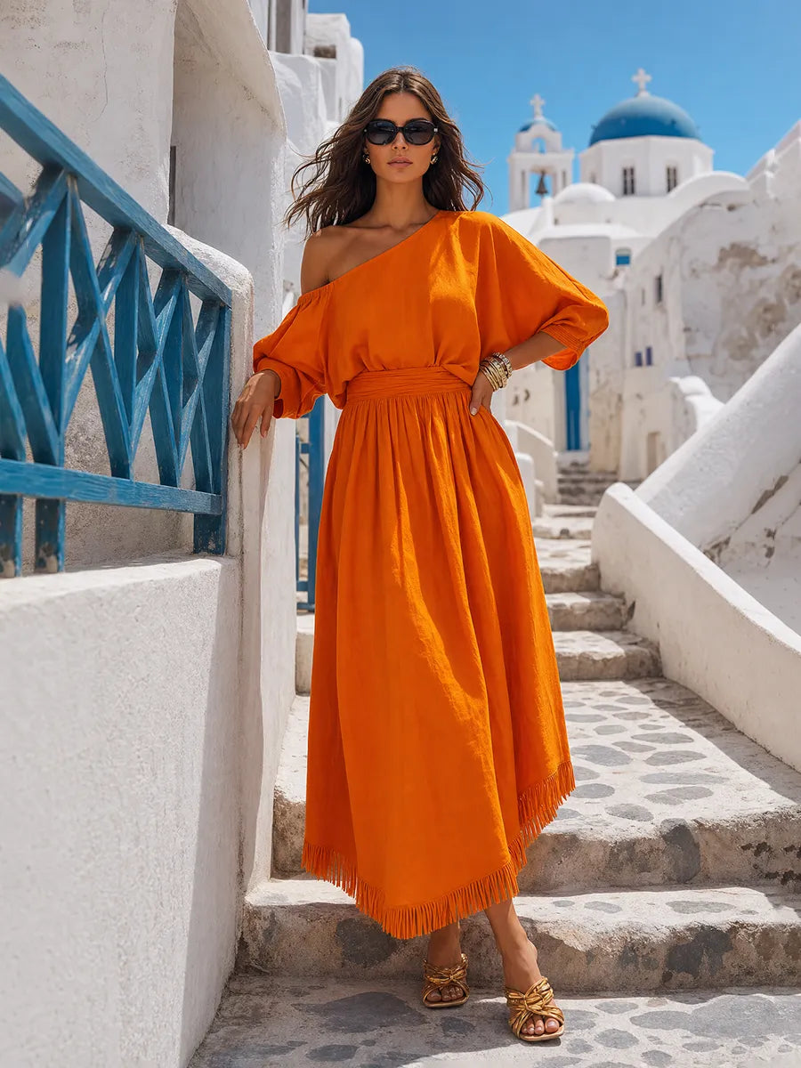 🌿☀️Vestido Maxi Asimétrico de Algodón y Lino