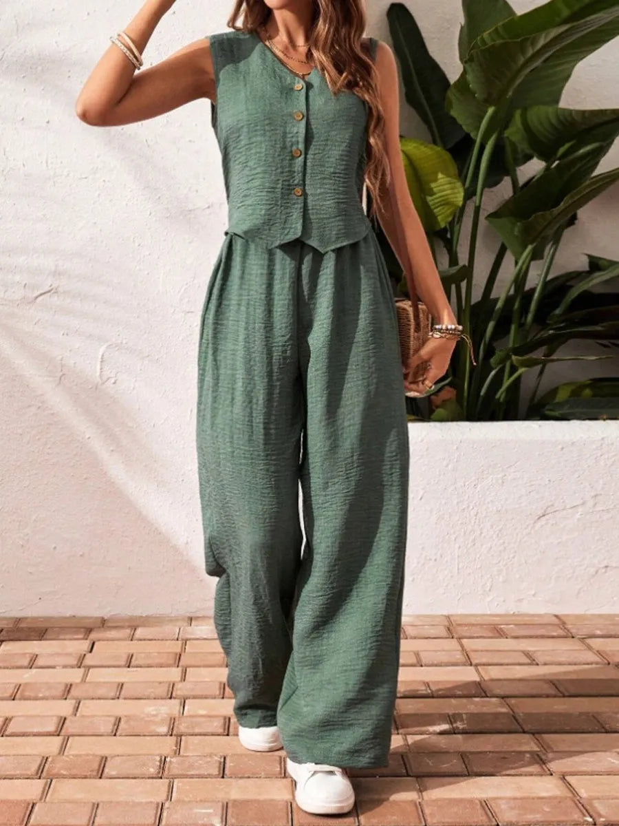 Conjunto Verde de Chaleco y Pantalón Palazzo 🌿💚