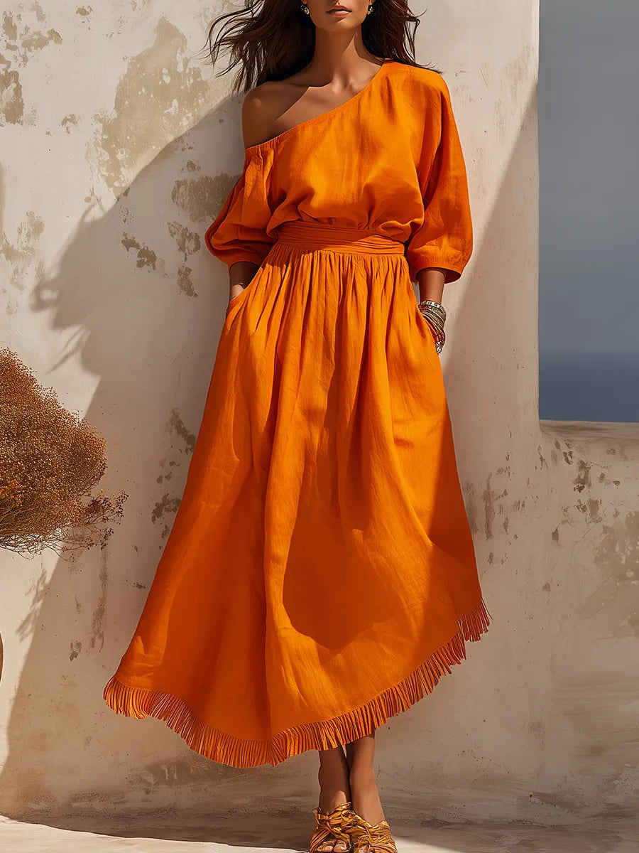 🌿☀️Vestido Maxi Asimétrico de Algodón y Lino