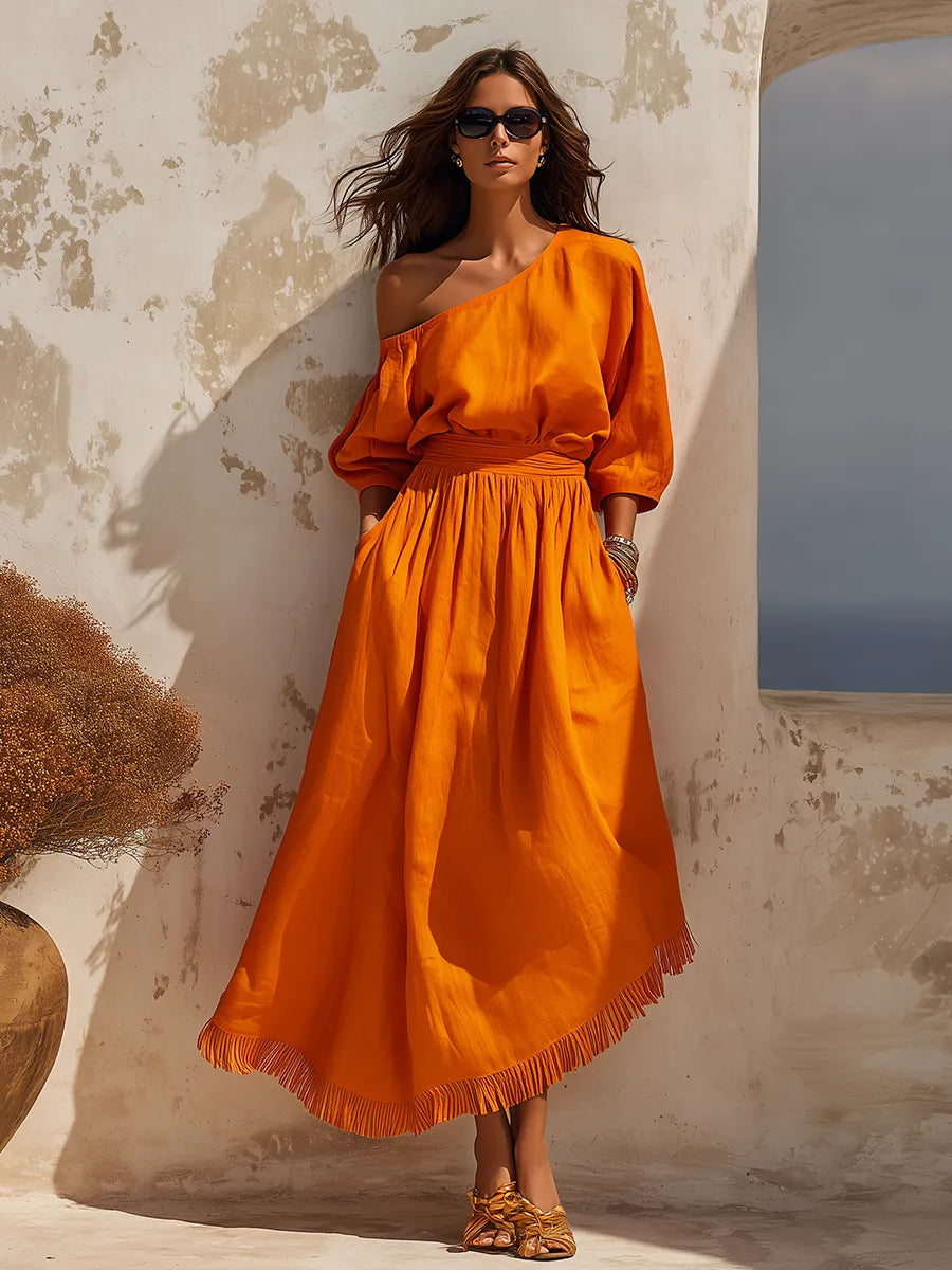 🌿☀️Vestido Maxi Asimétrico de Algodón y Lino