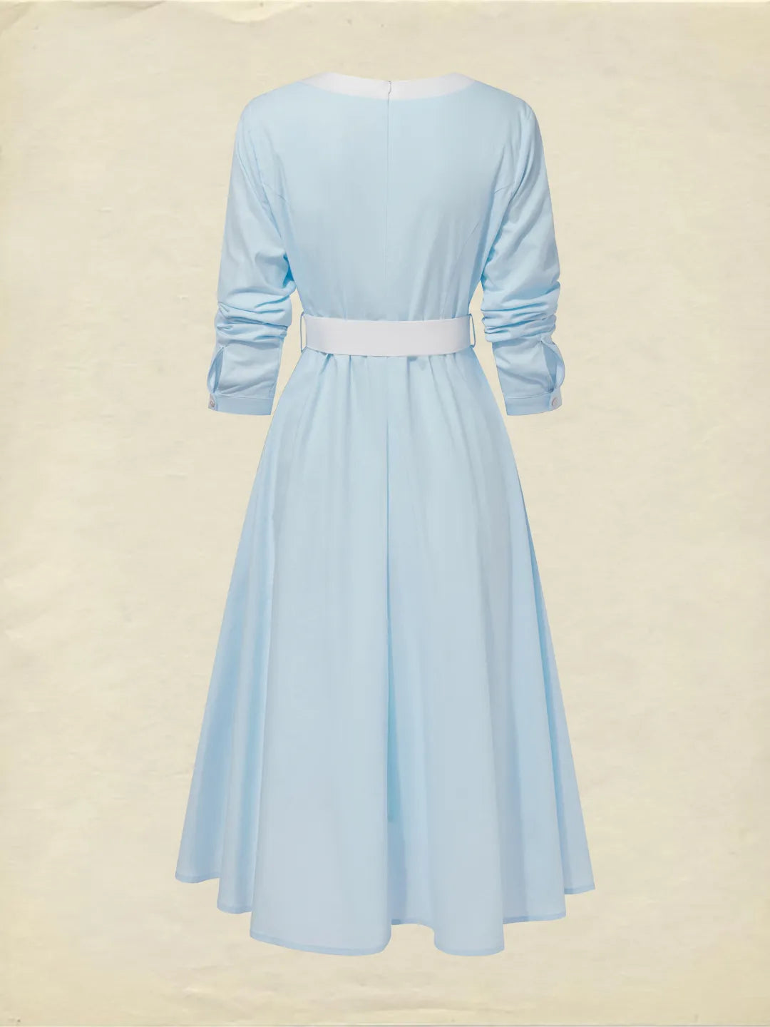 Vestido Midi Azul Celeste con Cinturón Blanco