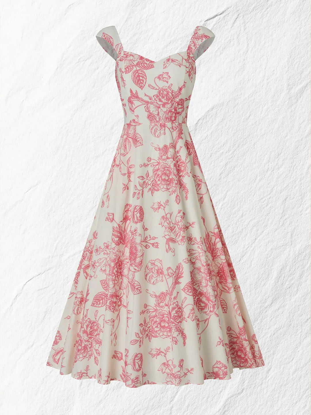 Vestido Floral Vintage en Blanco y Rojo