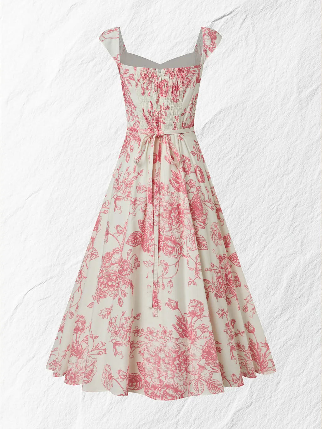 Vestido Floral Vintage en Blanco y Rojo