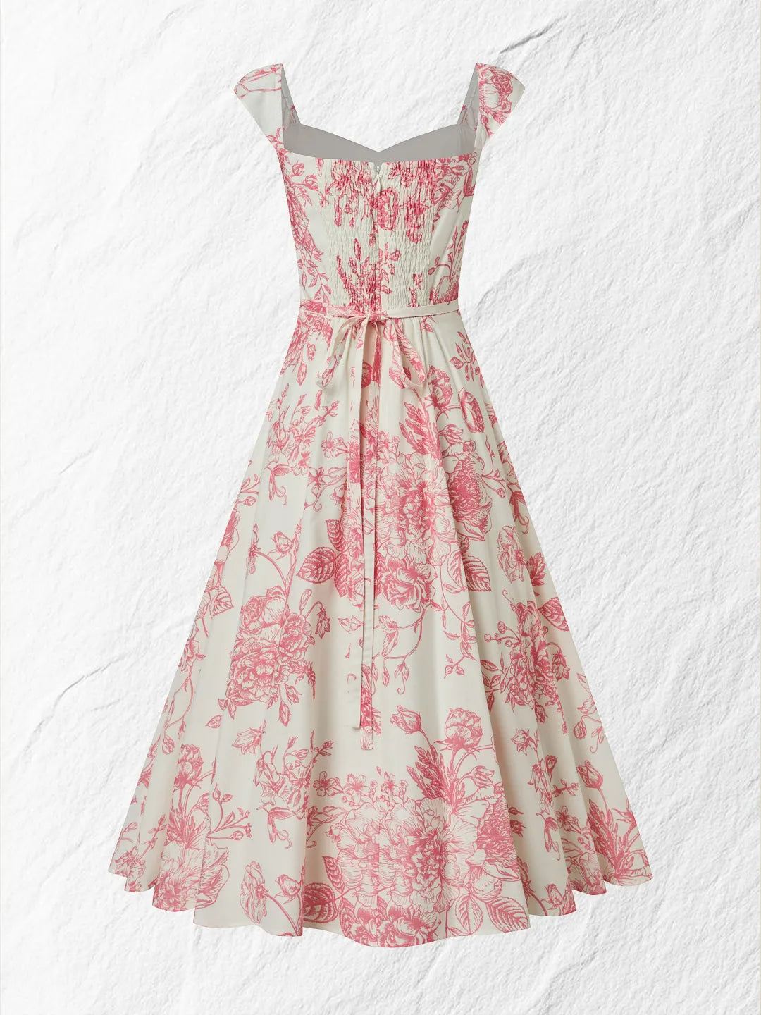 Vestido Floral Vintage en Blanco y Rojo
